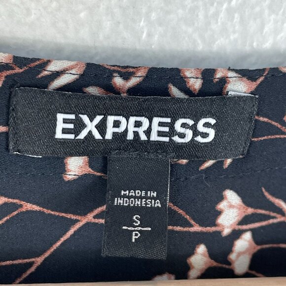 Express Womens Small Floral Zip Front Blouse Roll Tab Sleeve Shirt V Neck - Picture 3 of 8